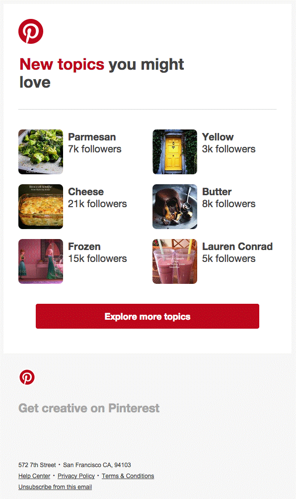 пример email рассылки Pinterest