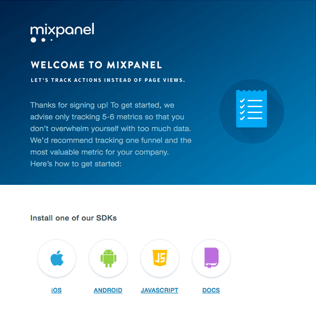 Mixpanel - письмо только что зарегистрированным пользователям