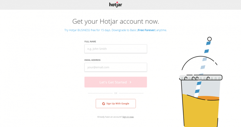 hotjar sign up form