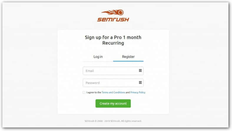 semrush sing up form