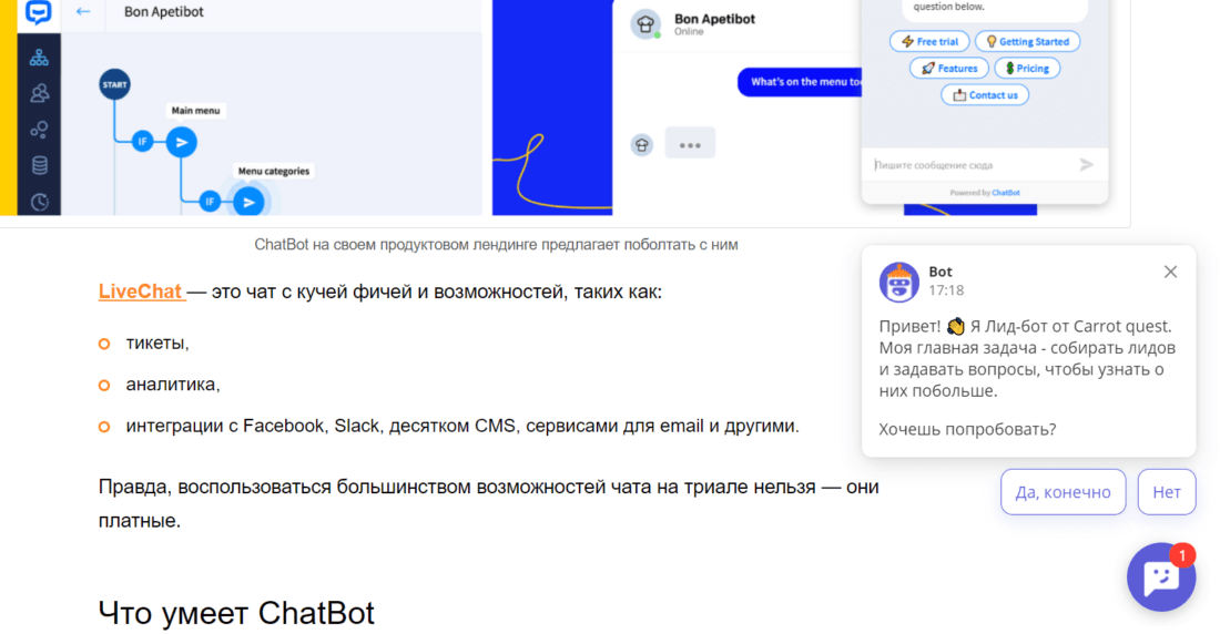 Возможности лид-бота