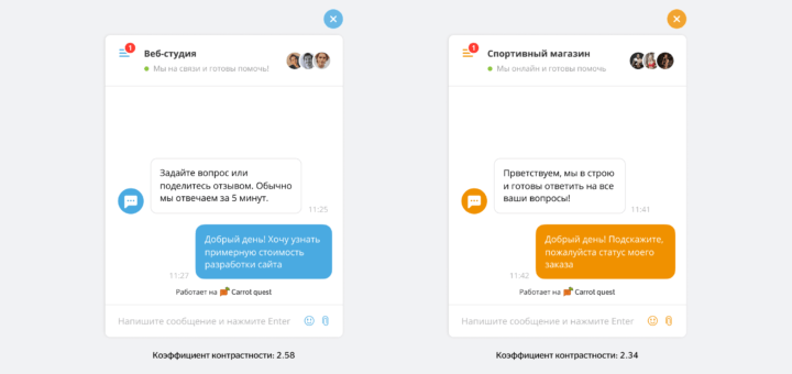 Чаты клиентов с контрастностью меньше 4,5.