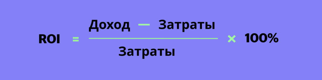 ROI = ( (Доход - Затраты) / Затраты) * 100%