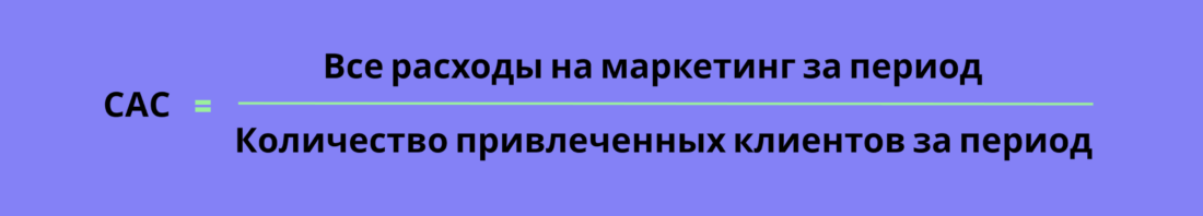 CАC = все расходы на маркетинг за период / количество привлеченных клиентов за период