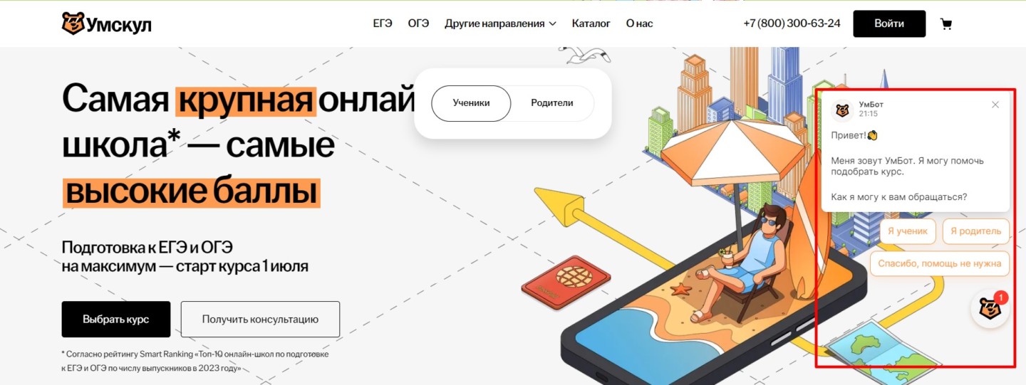 настройка чат-бота на сайте для онлайн-школы 