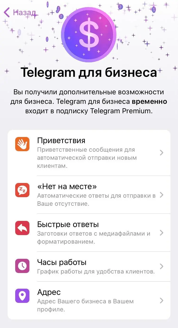 настройки Telegram Business