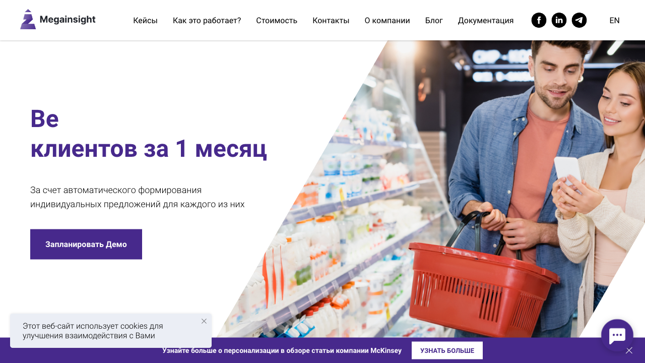 Megainsight — пример чата от Carrot quest