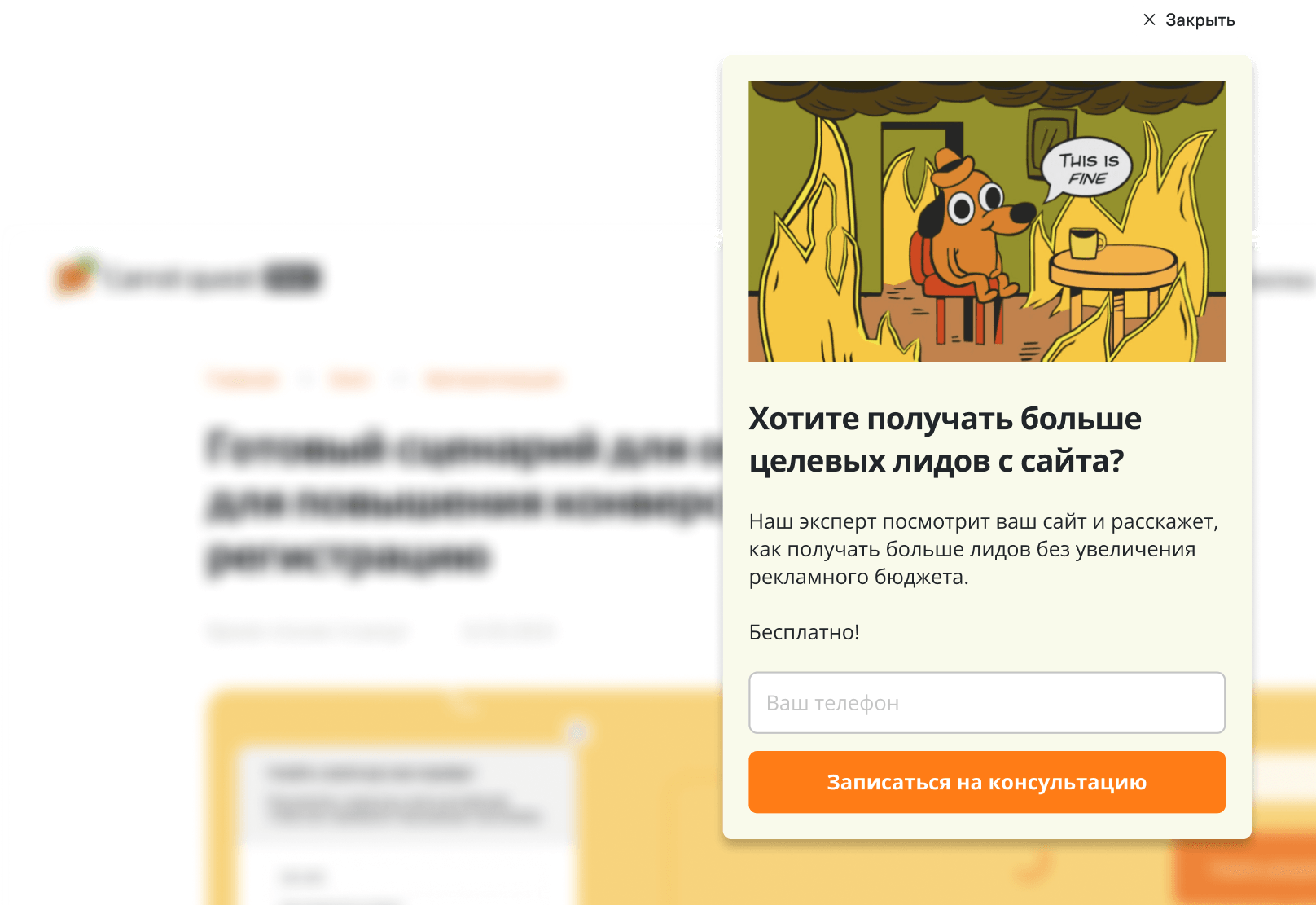 Поп-ап для читателей блога